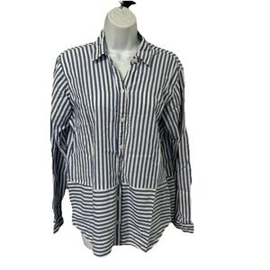 Abercrombie & Fitch Boyfriend Women's Medium Contrast Stripe Button Shirt Preppy